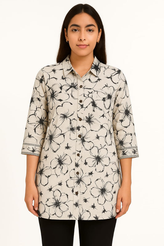 Floral Printed Cotton Shirt for Women