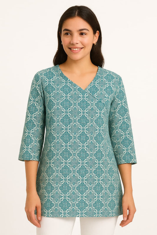 Floral Printed Pure Cotton Regular Fit Tunic Top