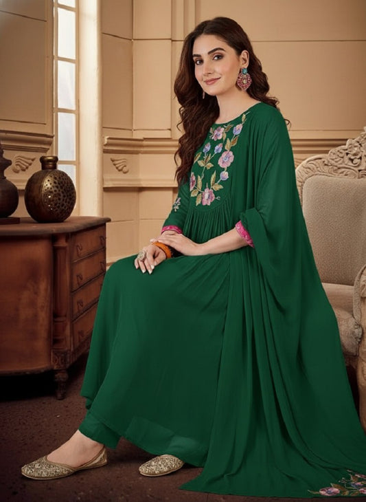 Women’s Flared Anarkali Kurta Set with Embroidered Dupatta