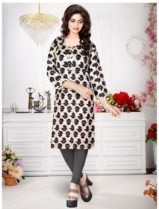 Round Neck Cotton Floral Printed Kurta