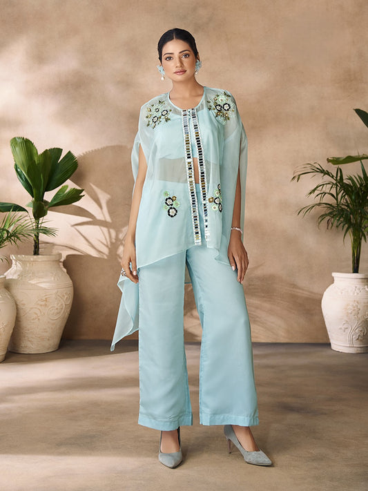 Aqua Blue Hand Work Designer Co-Ord Set