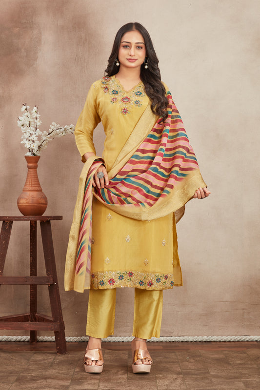 Yellow Viscose Shimmer Kurti Set