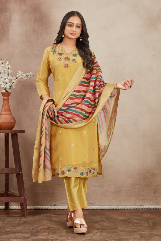 Yellow Viscose Shimmer Kurti Set
