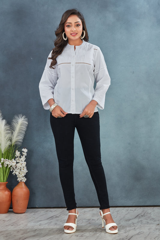 Chic White Cotton Western Shirt for Women