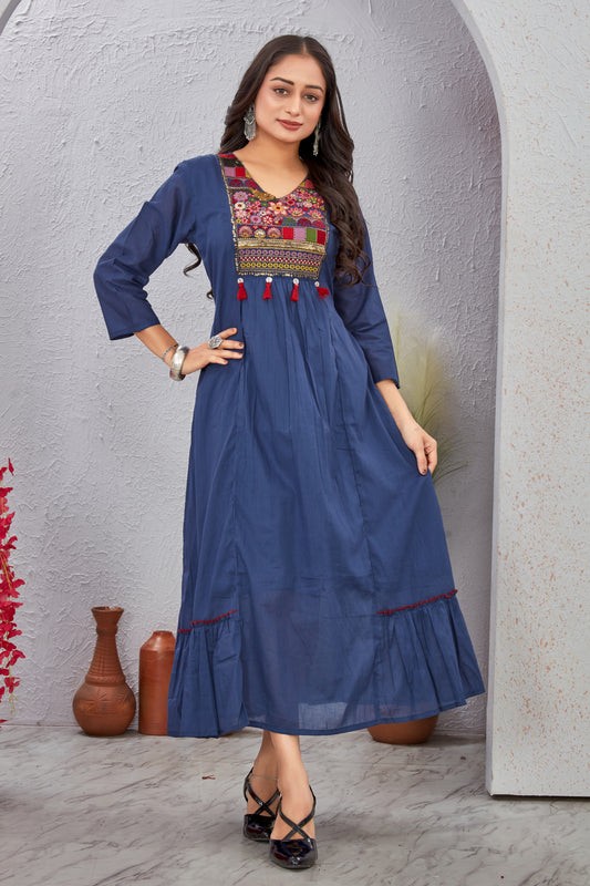 Cotton Anarkali Gown with Hand Embroidery for Women