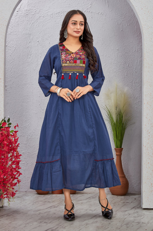 Cotton Anarkali Gown with Hand Embroidery for Women