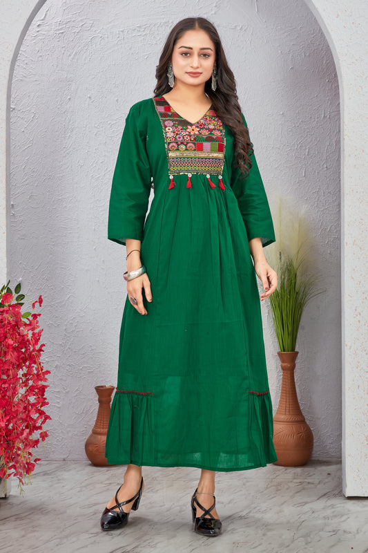 Cotton Anarkali Gown with Hand Embroidery for Women