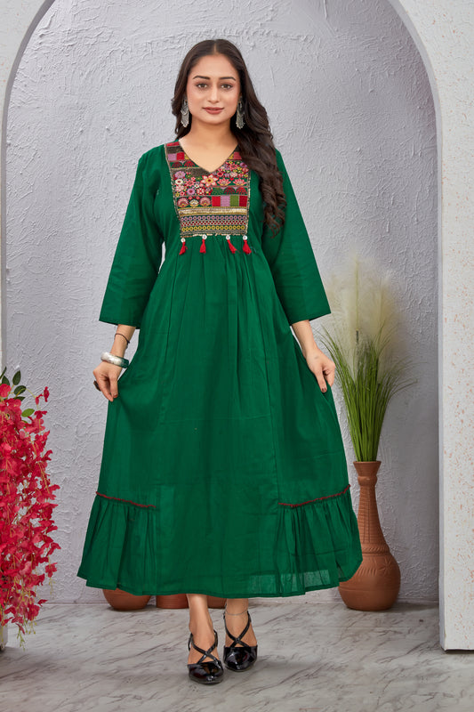Cotton Anarkali Gown with Hand Embroidery for Women