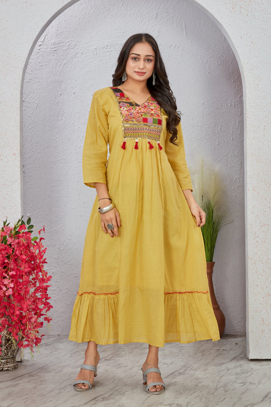 Cotton Anarkali Gown with Hand Embroidery for Women