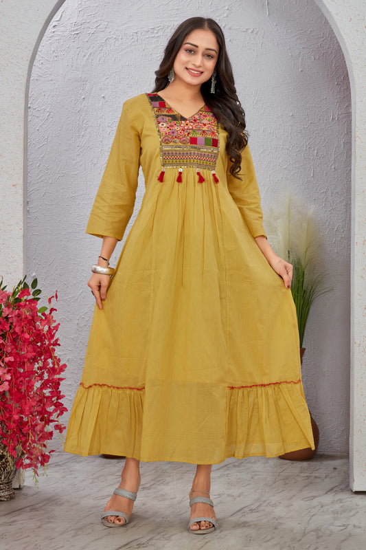 Cotton Anarkali Gown with Hand Embroidery for Women
