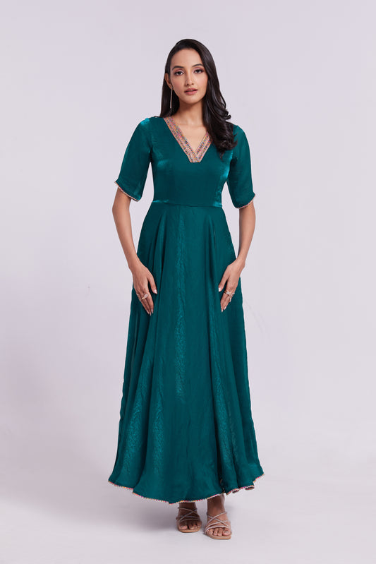 V-Neck Fit and Flare Ethnic Gowns