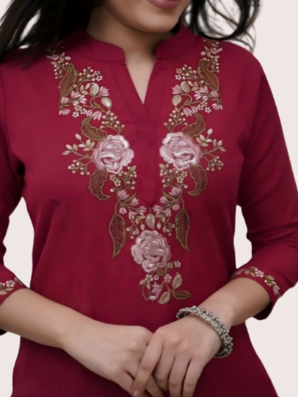 Premium Rayon Slub Floral Embroidery Suit Set with Nazmin Dupatta