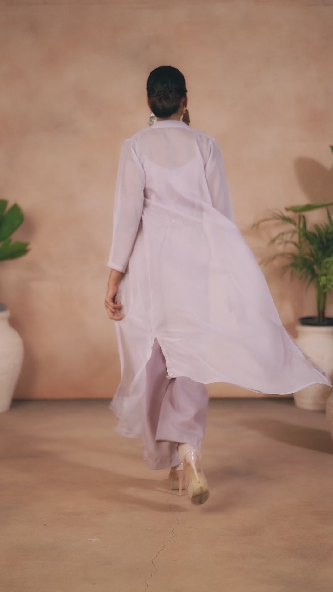Lavender Handwork Embroidery Organza Co-Ord Set