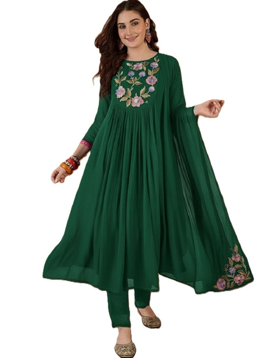 Women’s Flared Anarkali Kurta Set with Embroidered Dupatta