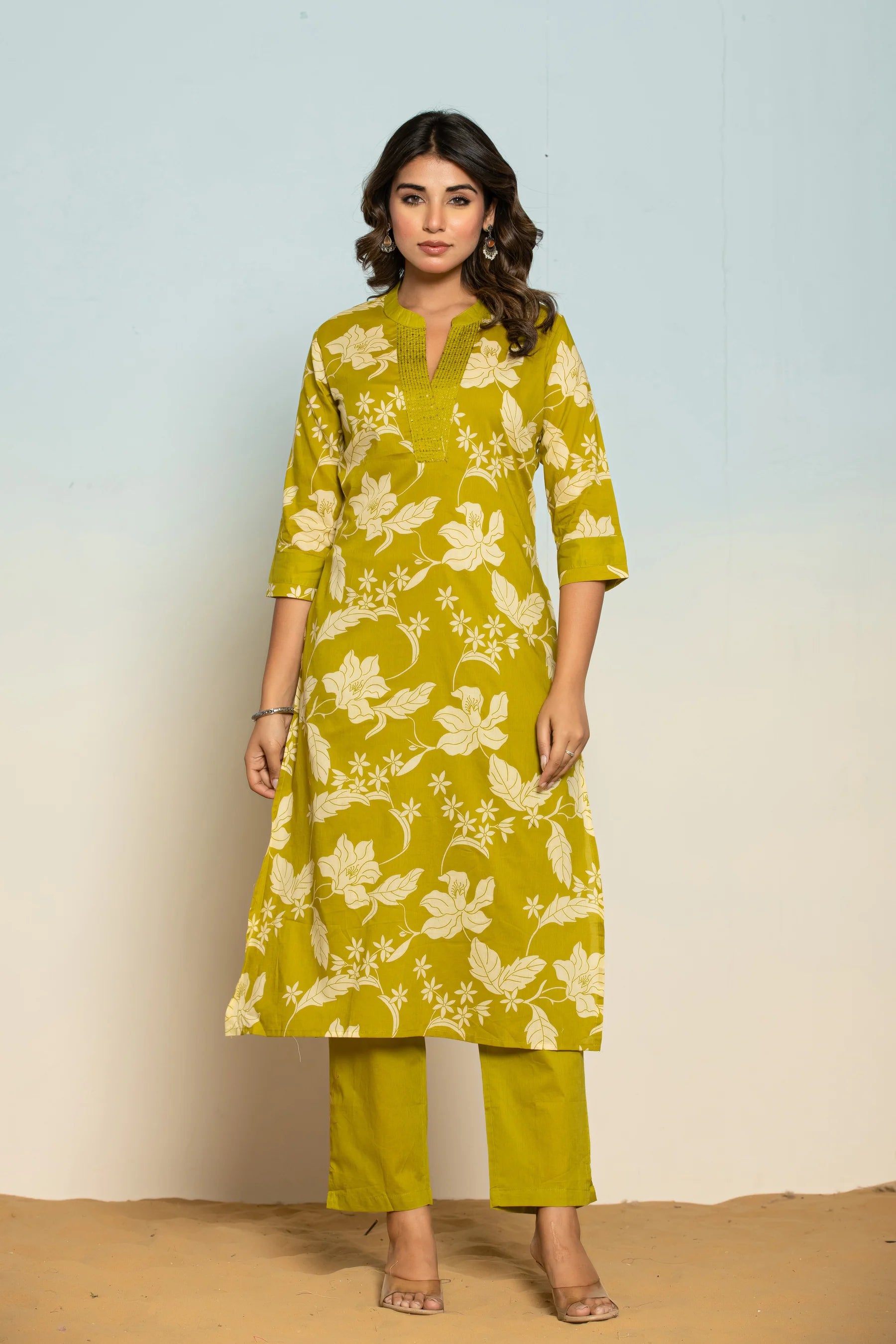 A-Line Cotton Kurta Set with Printed Palazzo