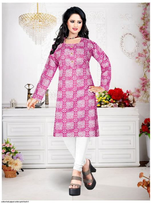 Round Neck Cotton Floral Printed Kurta
