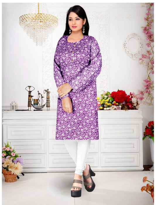 Round Neck Cotton Floral Printed Kurta