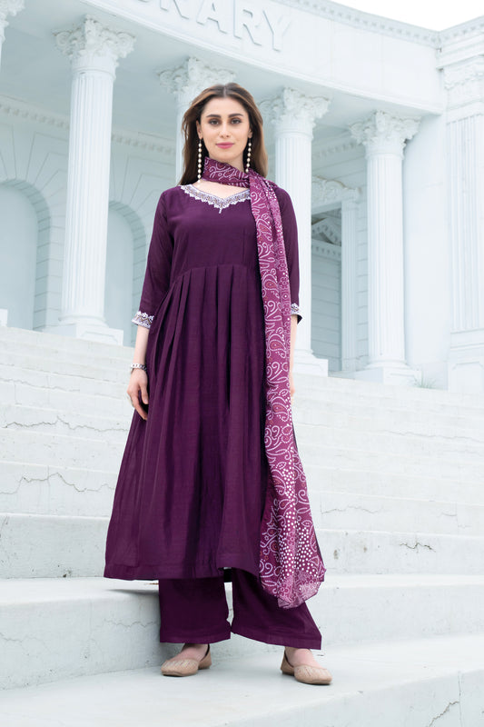 Women's Soft Chinon Embroidered Straight Kurta with Pant And Chinon Printed Dupatta Sets
