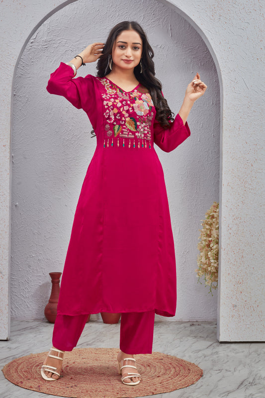 Rani Modal Viscose Embroidered Kurti Set for Women