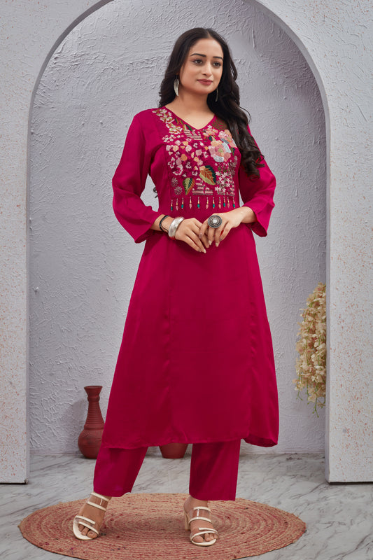 Rani Modal Viscose Embroidered Kurti Set for Women