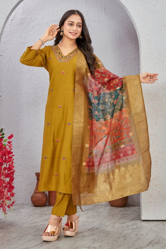 Mustard Kurta Set with Dupatta for Women