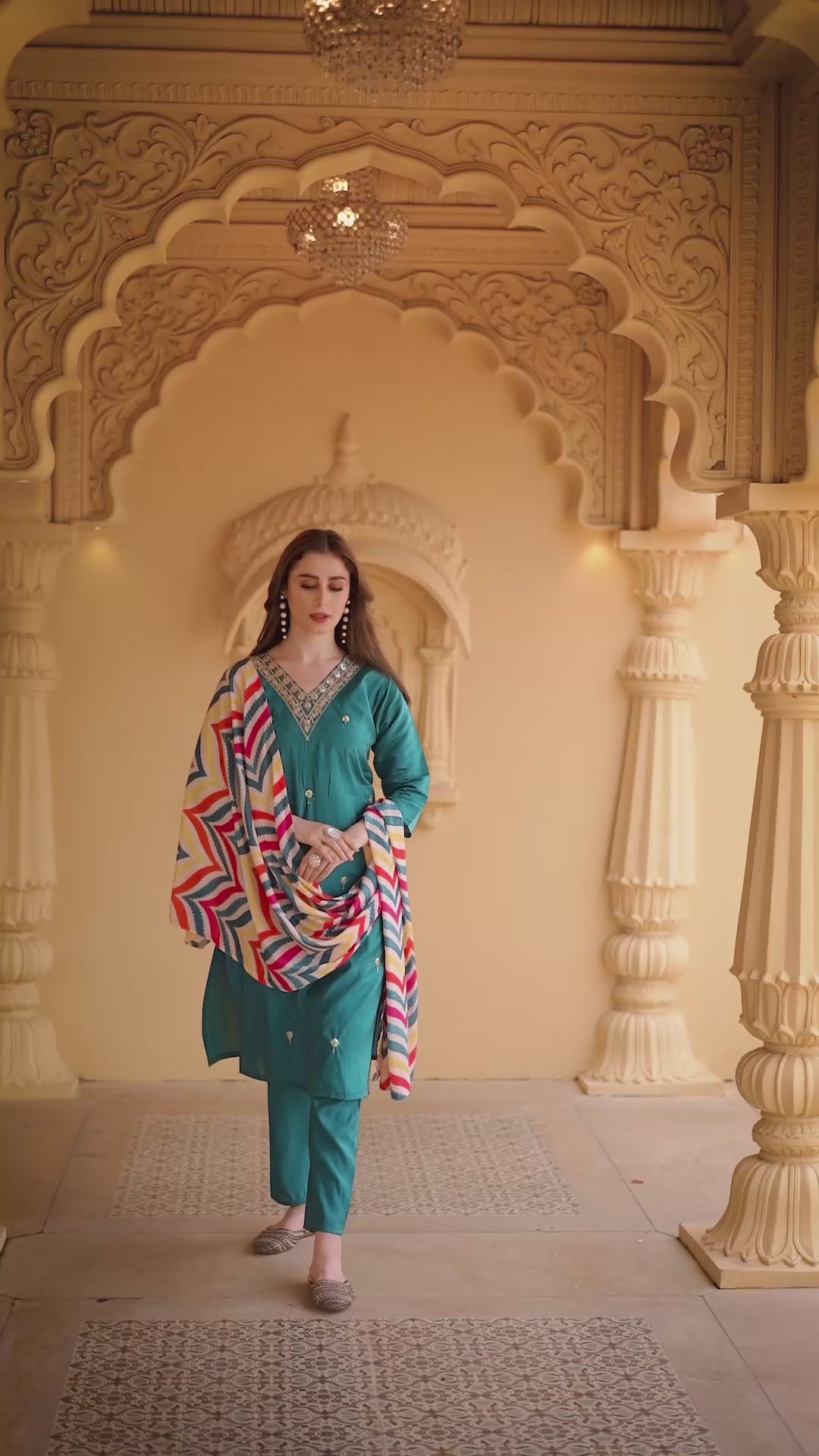 Women's Silk Embroidered Straight Kurta with Pant And Natural Crap Printed Dupatta Sets